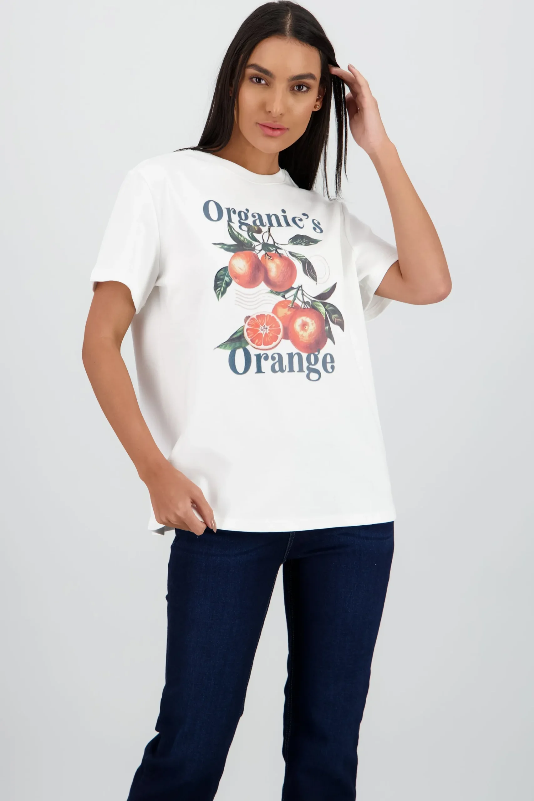 Shasa Oversized Short Sleeve T Shirt with Orange Print