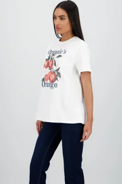 Shasa Oversized Short Sleeve T Shirt with Orange Print