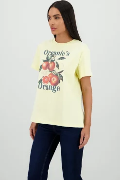 Shasa Oversized Short Sleeve T Shirt with Orange Print