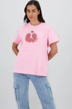 Shasa Oversized Short Sleeve T Shirt with Pomegranate Print