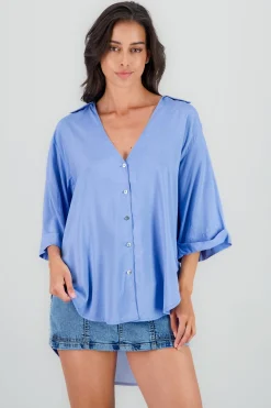 Shasa Oversized Short Sleeve V Neck Shirt