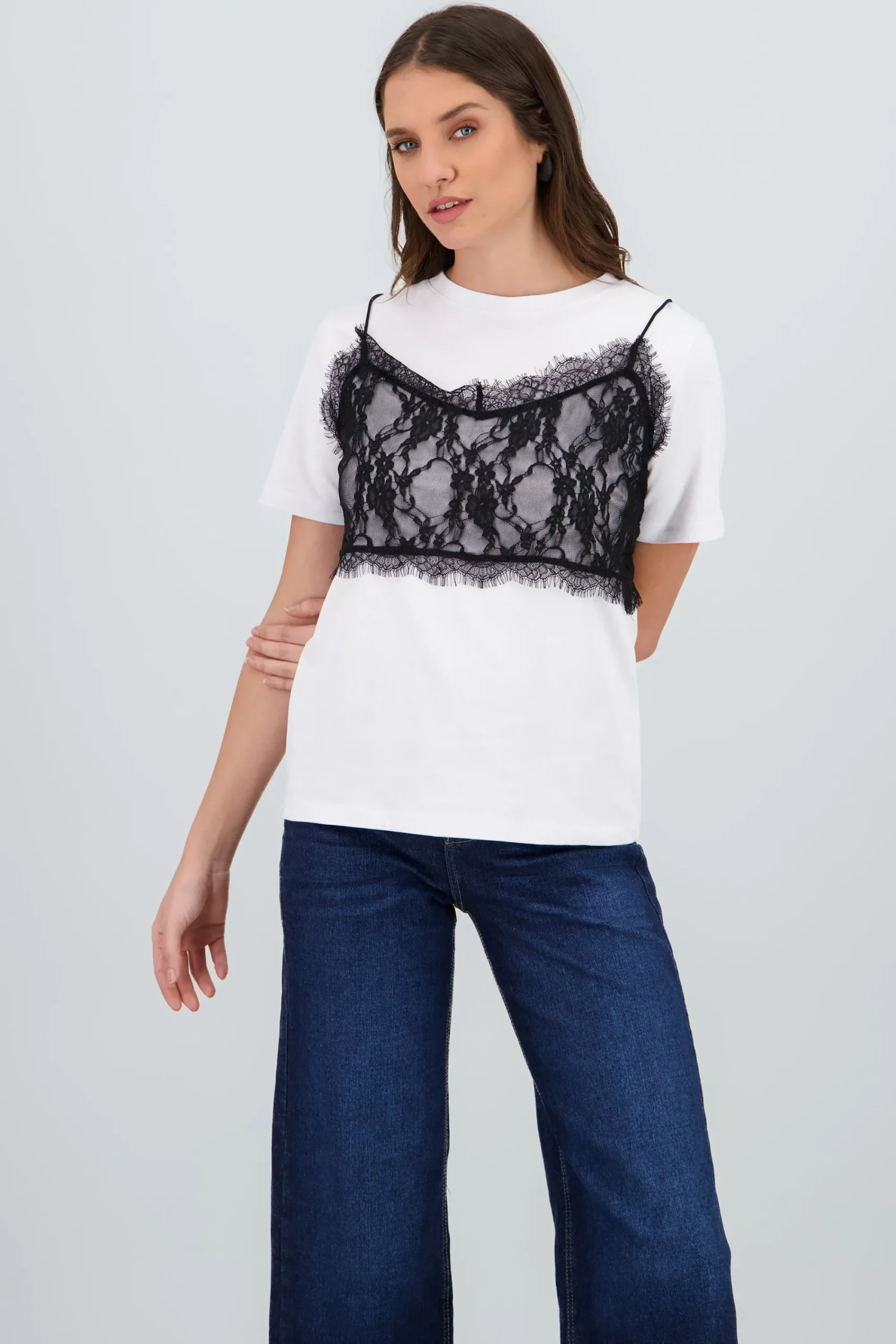 Shasa Oversized T Shirt with Lace Detail