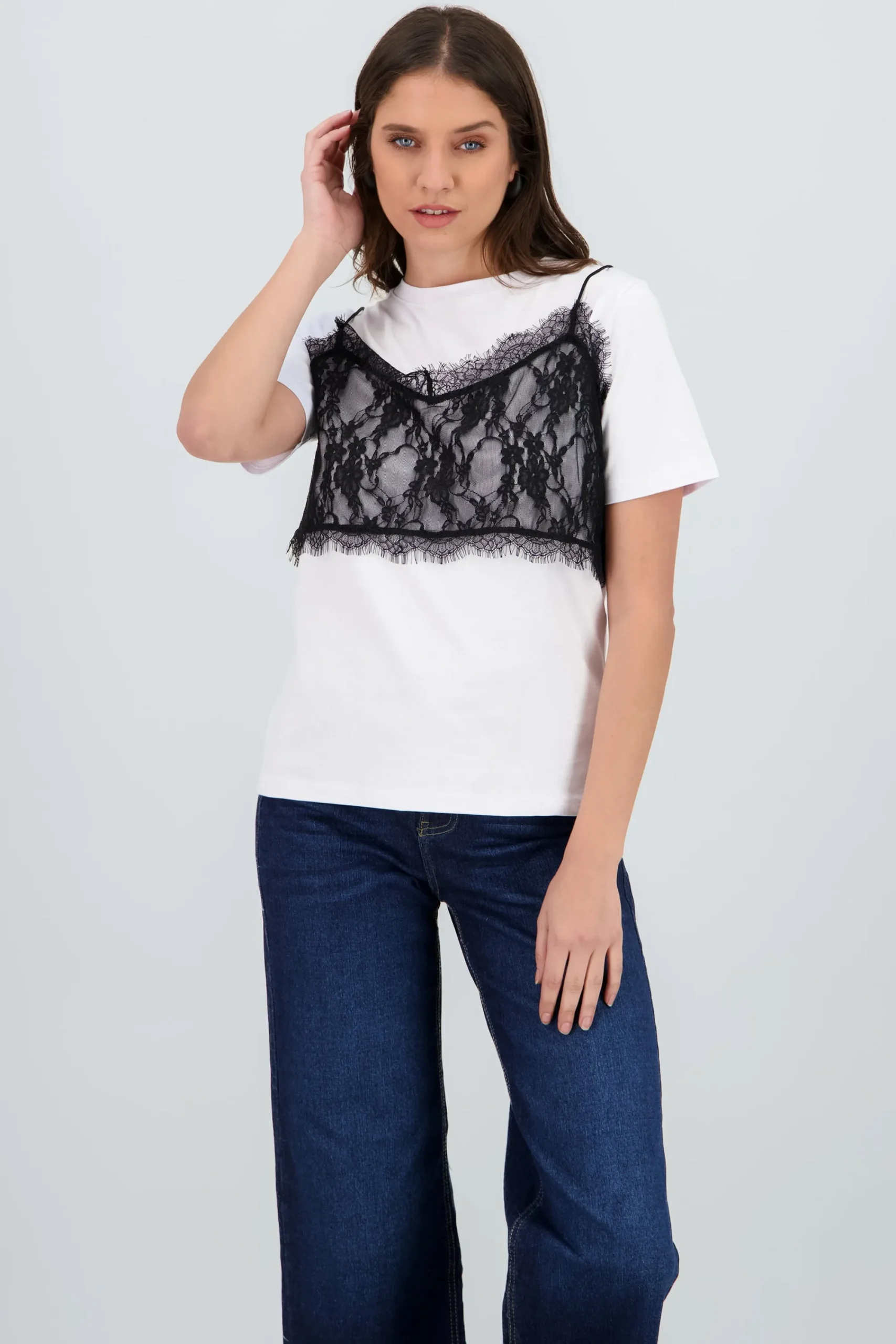 Shasa Oversized T Shirt with Lace Detail