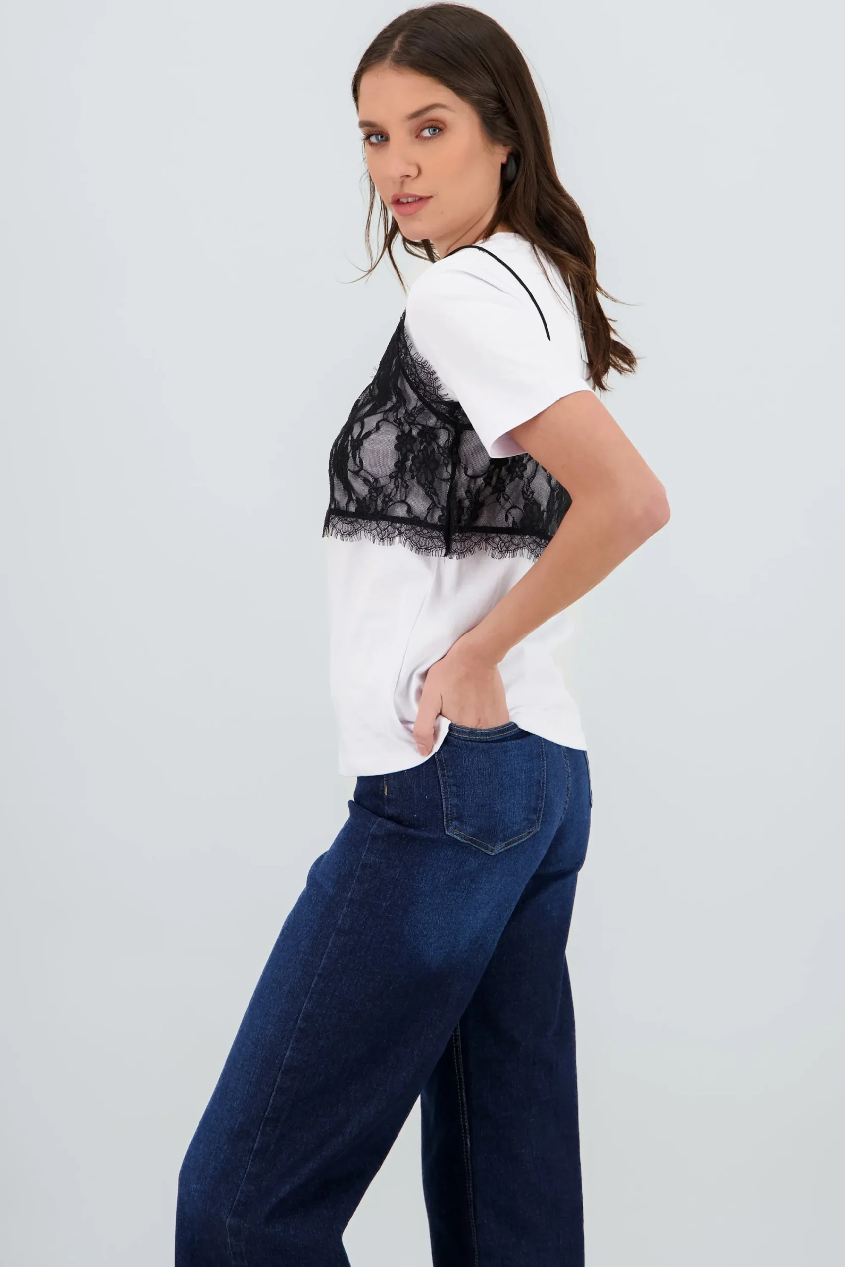 Shasa Oversized T Shirt with Lace Detail