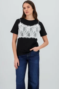 Shasa Oversized T Shirt with Lace Detail