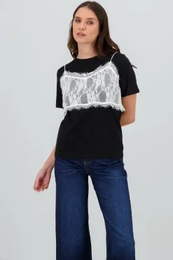 Shasa Oversized T Shirt with Lace Detail