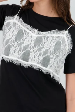 Shasa Oversized T Shirt with Lace Detail