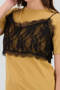 Shasa Oversized T Shirt with Lace Detail