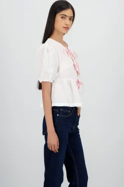 Shasa Peplum Blouse with Bow