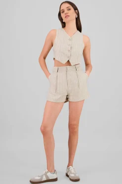 Shasa Pinstriped Shorts with Pleat Detail