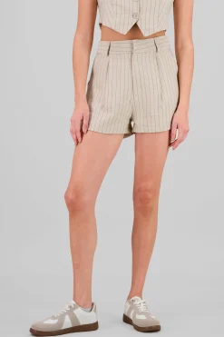 Shasa Pinstriped Shorts with Pleat Detail