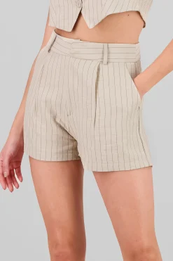 Shasa Pinstriped Shorts with Pleat Detail