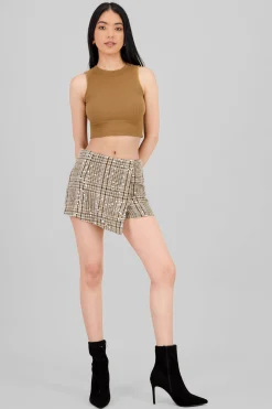 Shasa Plaid and Sequined Skort