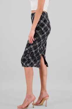 Shasa Plaid Maxi Skirt with Floral Details
