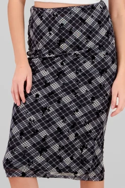 Shasa Plaid Maxi Skirt with Floral Details