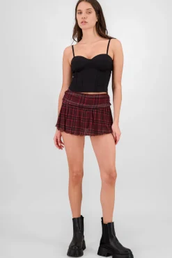 Shasa Plaid Ruffled Mesh Mini Skirt