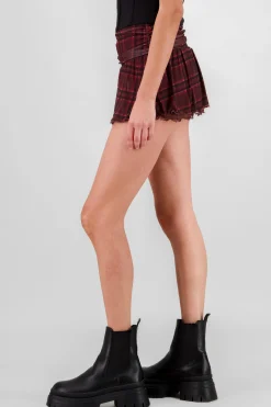 Shasa Plaid Ruffled Mesh Mini Skirt