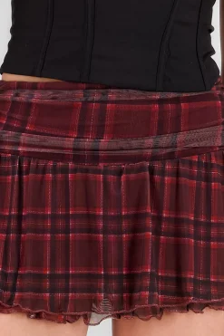 Shasa Plaid Ruffled Mesh Mini Skirt