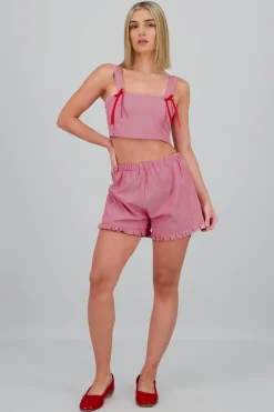 Shasa Plaid Shorts with Ruffle Detail