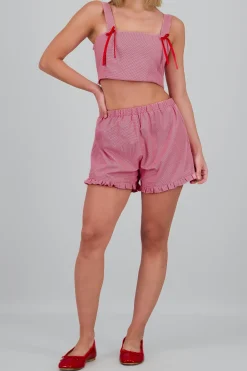Shasa Plaid Shorts with Ruffle Detail