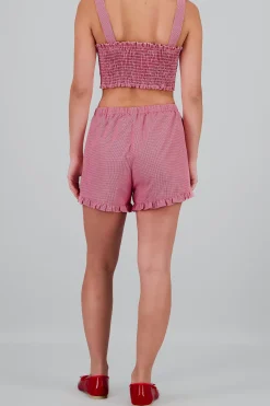 Shasa Plaid Shorts with Ruffle Detail