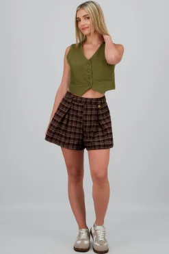 Shasa Plaid Skort with Button Detail