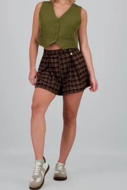 Shasa Plaid Skort with Button Detail