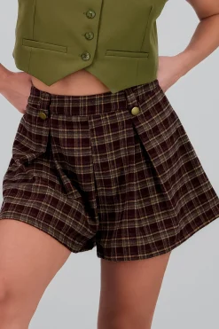Shasa Plaid Skort with Button Detail