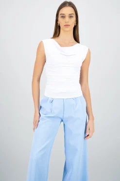 Shasa Plain Cowl Neck Pleated Top