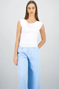 Shasa Plain Cowl Neck Pleated Top