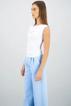 Shasa Plain Cowl Neck Pleated Top