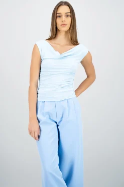 Shasa Plain Cowl Neck Pleated Top