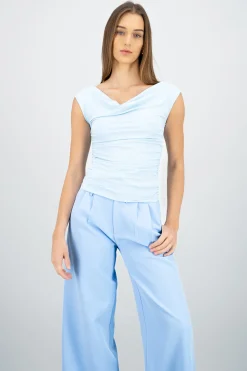 Shasa Plain Cowl Neck Pleated Top