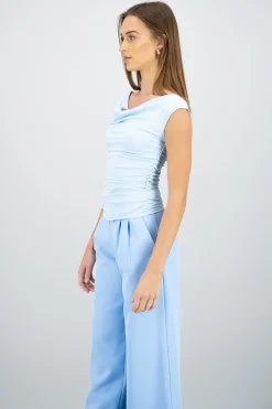 Shasa Plain Cowl Neck Pleated Top