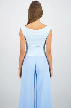 Shasa Plain Cowl Neck Pleated Top