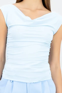 Shasa Plain Cowl Neck Pleated Top