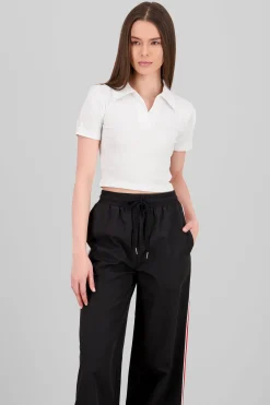 Shasa Plain Rib Polo Neck Crop Top