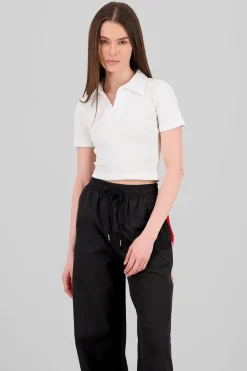 Shasa Plain Rib Polo Neck Crop Top