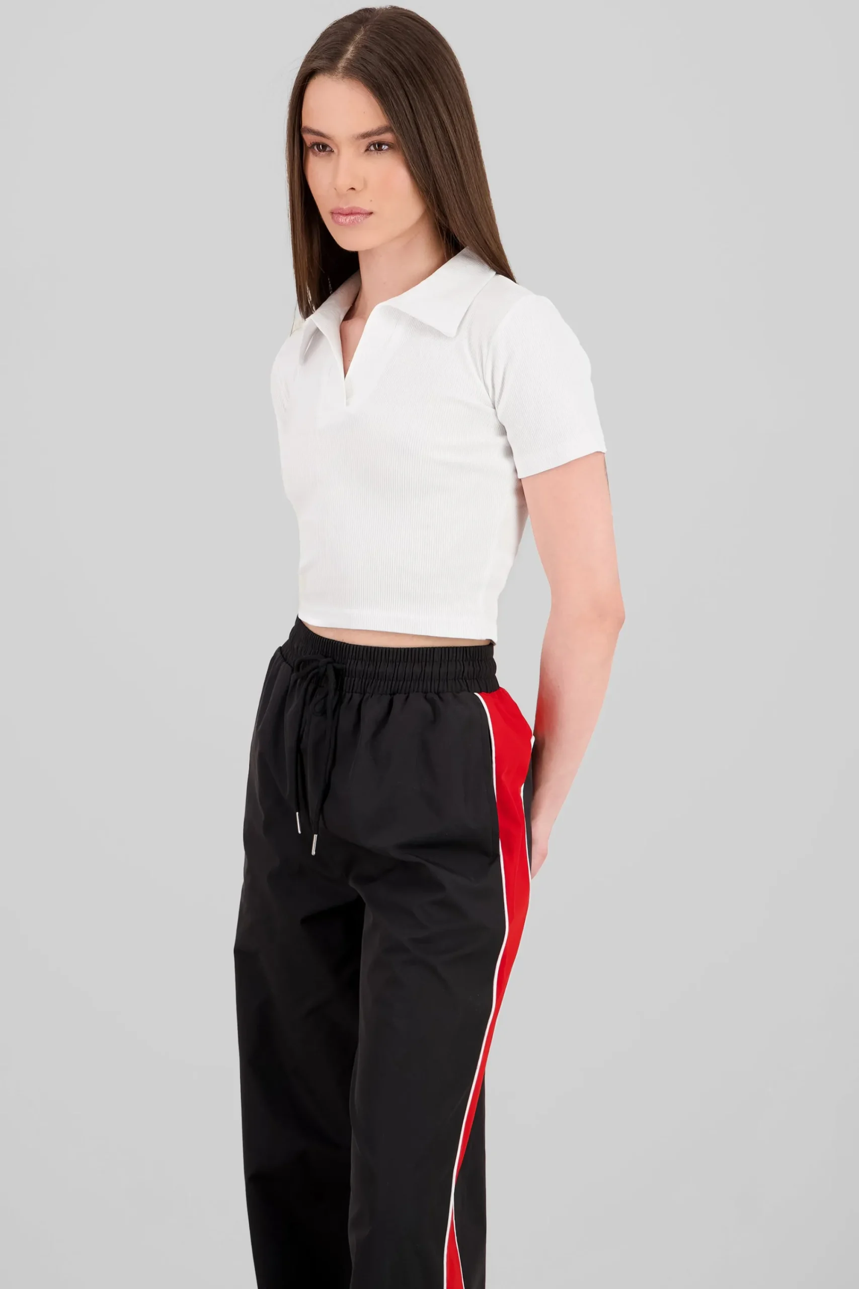 Shasa Plain Rib Polo Neck Crop Top