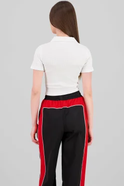 Shasa Plain Rib Polo Neck Crop Top