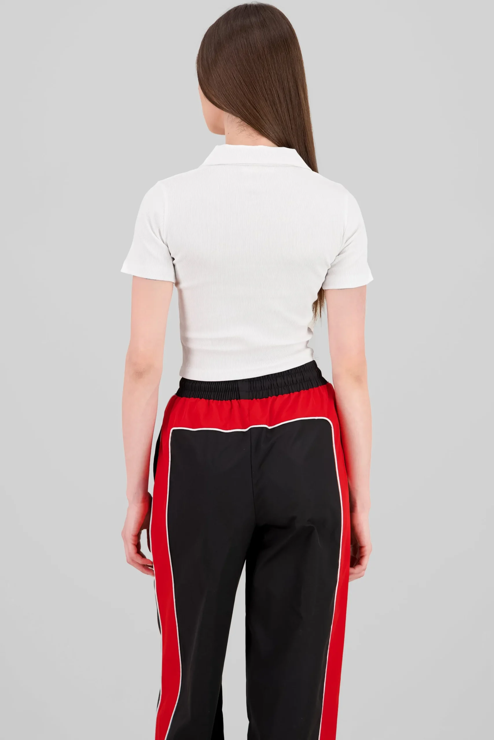 Shasa Plain Rib Polo Neck Crop Top