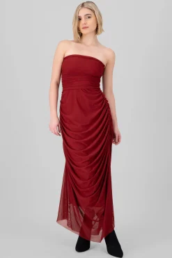 Shasa Plain Strapless Mesh Maxi Dress