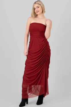 Shasa Plain Strapless Mesh Maxi Dress