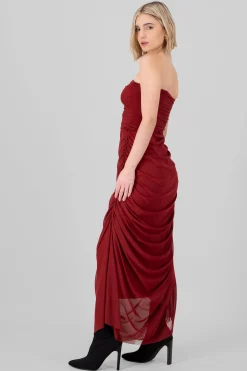 Shasa Plain Strapless Mesh Maxi Dress