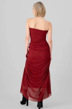 Shasa Plain Strapless Mesh Maxi Dress