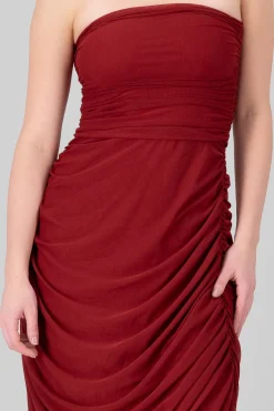Shasa Plain Strapless Mesh Maxi Dress