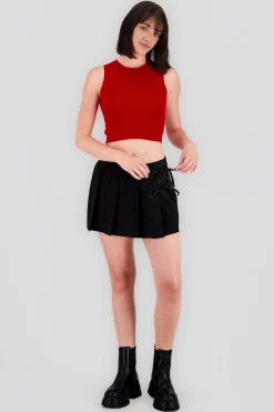 Shasa Plated Mini Skirt with Bow Details