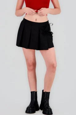 Shasa Plated Mini Skirt with Bow Details