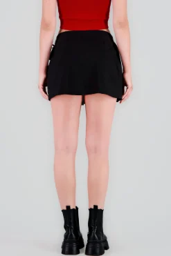 Shasa Plated Mini Skirt with Bow Details