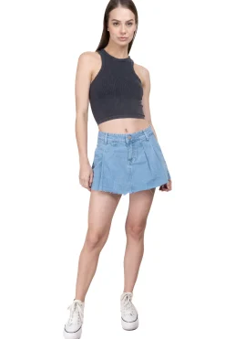 Shasa Pleated denim mini skirt